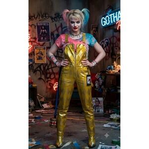 Her Universe Birds of Prey Harley Quinn Battle Overalls Gold Diamond Yellow SM
